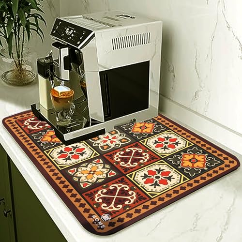 Image of HomeCloud Dish Drying Mat for Kitchen Counter - Super Absorbent, Non-Slip & Heat-Resistant - Quick Dry Rack Pad for Dishes, Utensils, Coffee Maker - Stain-Hiding Design (Coffee)