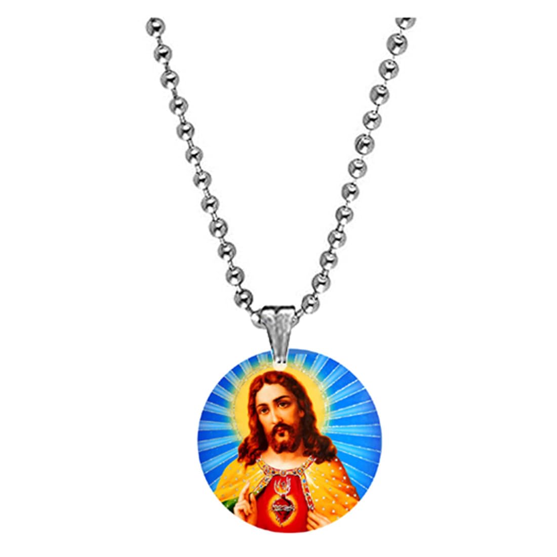 abhiora fashion Scared Heart Jesus Christ Acrylic Pendant with Bead Chain | Christian Religious Spiritual Necklace for Men & Women | Devotional Jewelry & Gift Accessory-picture-29