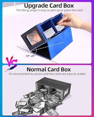 Image of MTG Deck Box, MTG Commander Card Deck Box with Commander Display, Fits 250+ Single Sleeved, Double Card Storage Box with Dice Tray, Magnetic Card Storage Case for CCG TCG Sports Cards, Black Blue