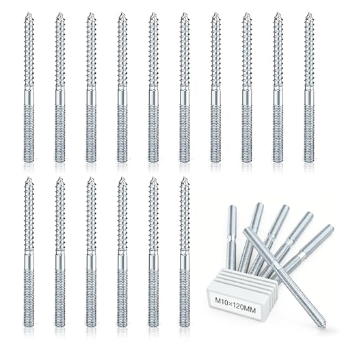 eupdd 15 Piezas Tornillo Doble Rosca M10x120mm: Tornillos de Doble Roscados, Pernos de Suspensión Torx, Doble Cabeza Autorroscantes Tornillo, para Muebles, Abrazaderas y Montaje en Madera