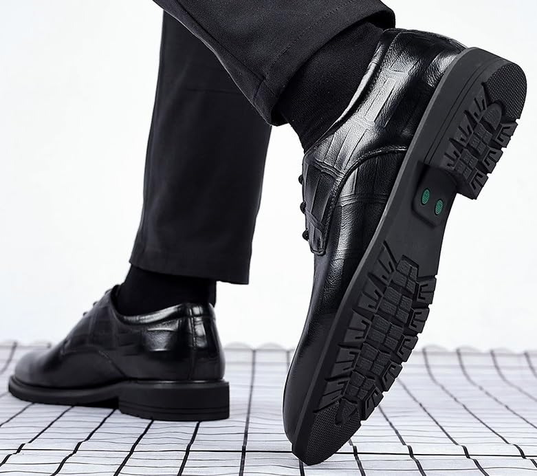 Men's Vintage PU Leather Dress Formal Shoes Patent Leather Oxford Lace Up Pointed Toe Derby Tuxedo Shoes Non Slip Block Heel Oxford Formal Shoes for Men3