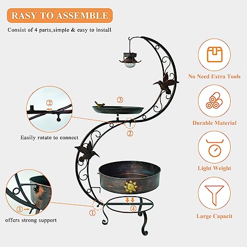 Vogeltränke, langlebig, solarbetrieben, für den Außenbereich, leicht, Metall, Vogeltränke, Wasserzufuhr, Blumentopf, für Garten, Rasen, Dekorationen – Bild 4