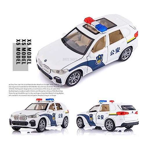Image of DEUSON ECOM Die Cast Metal Car Police Toy Car 1:32 Scale Diecast Toy Car Vehicle for Kids Sound Light Pull Back Openable Door