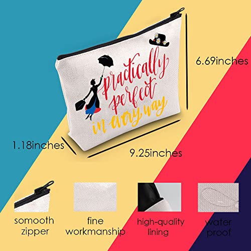 Mary Poppins Cosmetic Make Up Bag Mary Poppins Gift Practically Perfect In Every Way Makeup Zipper Pouch Bag For Women Girls (Practically Perfect) #TOP2