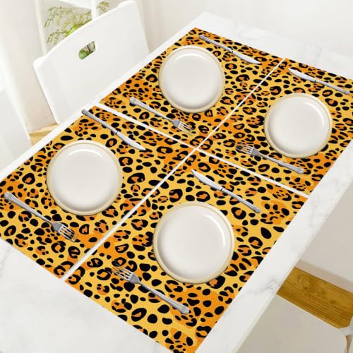 Set de table lavable et thermorésistant lot de 6 imprimé léopard jaune