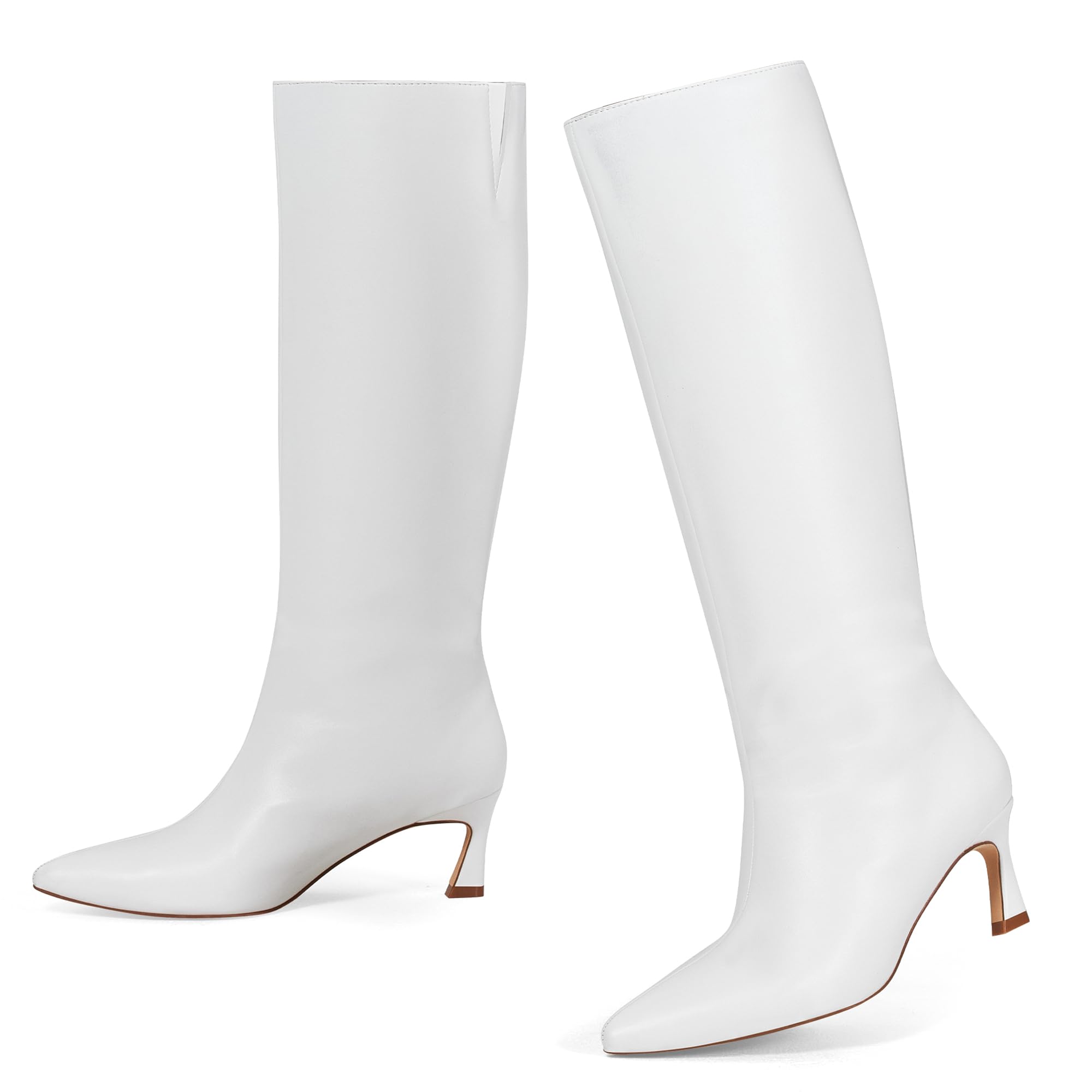 GENSHUO Botas altas hasta la rodilla para mujer, de 2.3 pulgadas, tacón bajo, botas largas y altas con puntera puntiaguda, para invierno, otoño, sexy, a la moda, cómodas, zapatos de vestir