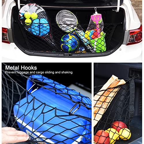 BAILALIBO Cargo Net Stretchable, 35.4x15.8 inch Trunk Net for SUV, Automotive Cargo Netting, Adjustable Small Mesh Cargo Net for Car Trunk Accessories. Car Net for Trunk Organization Secure Storage