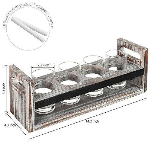 Mygift Torched Wood Beer Flight Board Serving Set With Chalkboard Panels And 4 Tasting Beer Glasses, Set Of 2 #TOP4