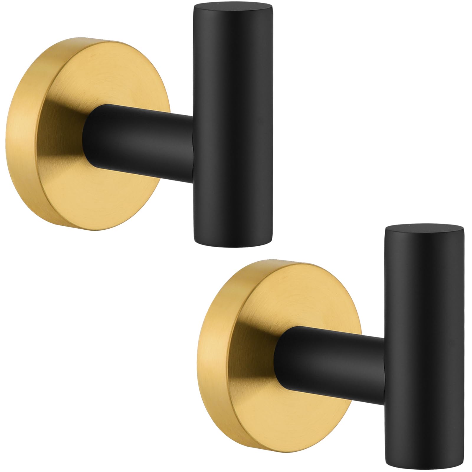 Angle Simple Black & Gold Towel Hook 2 PCS, Stainless Steel Bathroom Robe Holder, Round Coat Hand Towel Hanger, Wall Mounted