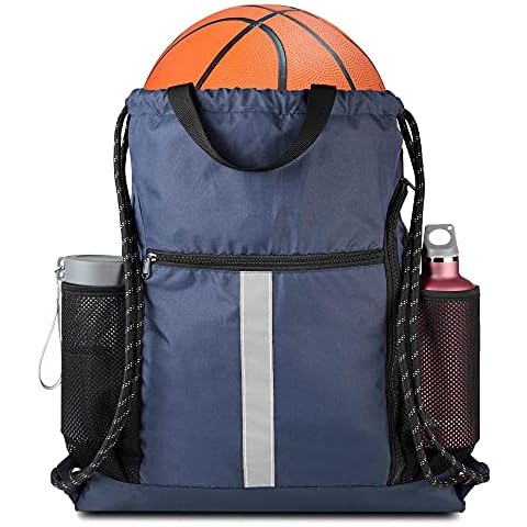 Drawstring Backpack Sports Gym Bag With Shoe Compartment and Two Water Bottle Holder Cover