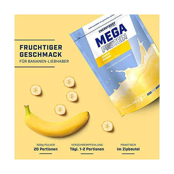 Energybody Mega Protein "Banane" 500 g / Mehrkomponenten Protein Pulver mit Casein Whey Mix als Eiweiss Protein Pulver / Eiweiß Shake ohne Aspartam/ Eiweißpulver / 20 Portionen – Bild 3