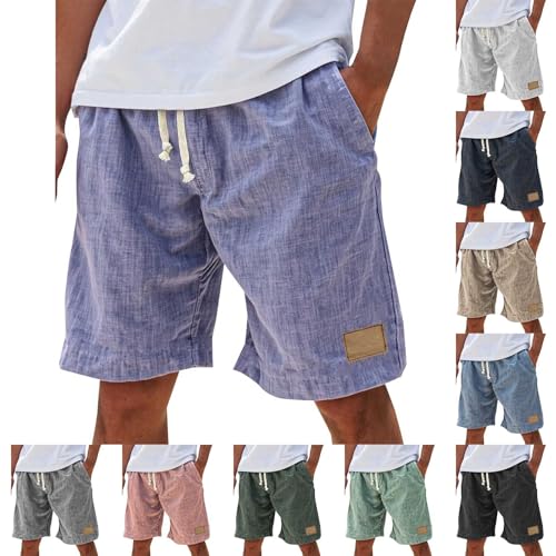Pantalones Cortos Hombre Verano Casual Lino Cómodo Bermudas Shorts Suave Ligero Deporte con Bolsillo y Cordon Cintura Elástica Pantalones Cortos Trabajo Suelto Short Running Montaña Playa Vacaciones