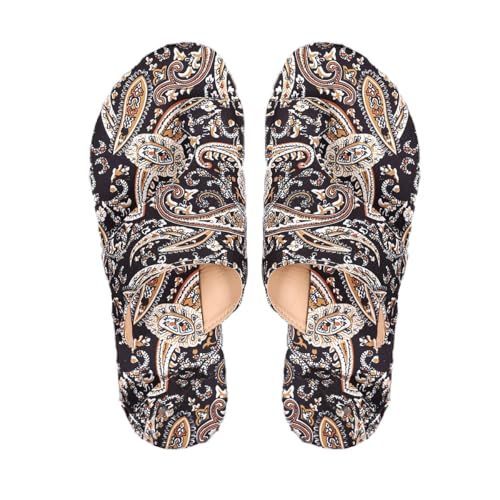 Women's Bohemian Pattern Print Slippers Flat Beach Sandals Open Toe Thong Slides Shoes Perfect for Beach, Camping, Poolside Wear