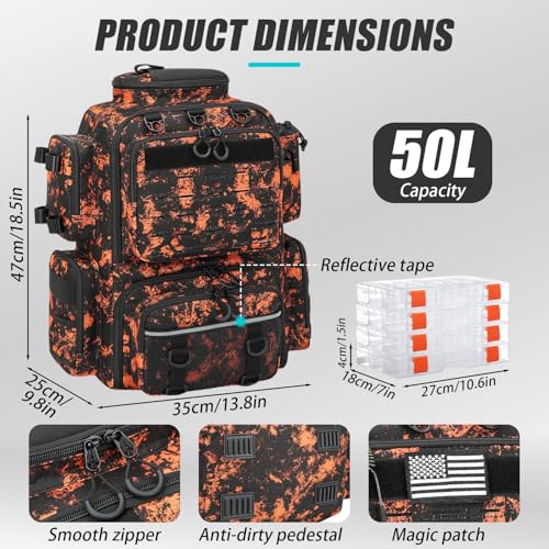 Image of Tactical Fishing Backpack with 4 Tackle Boxes, Rod Holders & Bottle Holder