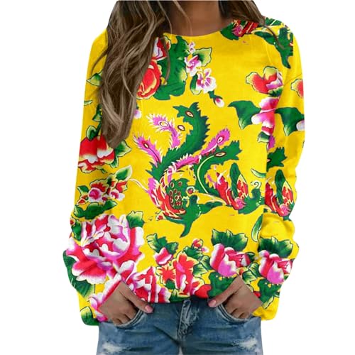 T-shirt à manches longues femme col rond jaune exprimez votre joie de vivre