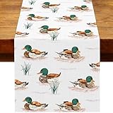 Heyfary Mallard Duck Table Runner Duck Hunting Birthday Party Decoration One Lucky Duck Baby Shower Home Kitchen Dining Room Table Decor