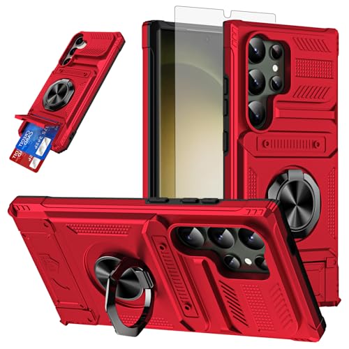 Furiet Phone Case for Samsung Galaxy S24 Ultra 5G Card Slots Women Men Red