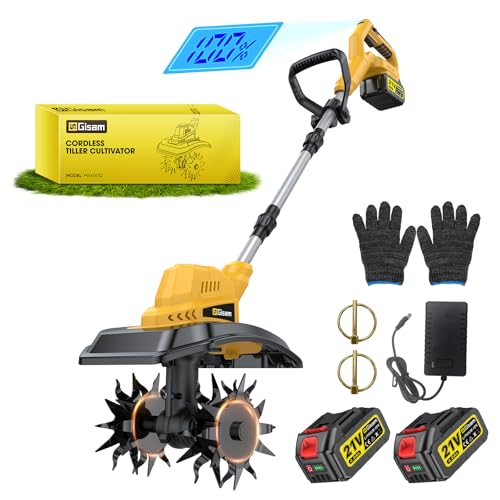 Cordless Tiller Cultivator, 400RPM Electric Rototiller with 2×4.0Ah Battery & Charger, 9
