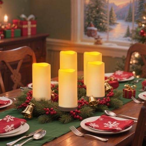 Image of Flameless Candles 4 inch 5 inch 6 inch Outdoor Indoor Pillars Battery Operated Flickering Candles Include 10-Key Remote Timer 400+ Hours by 2 AA Batteries (Ivory Candle - Warm light, 3 inchD x 6 inch H - 12 Pack)
