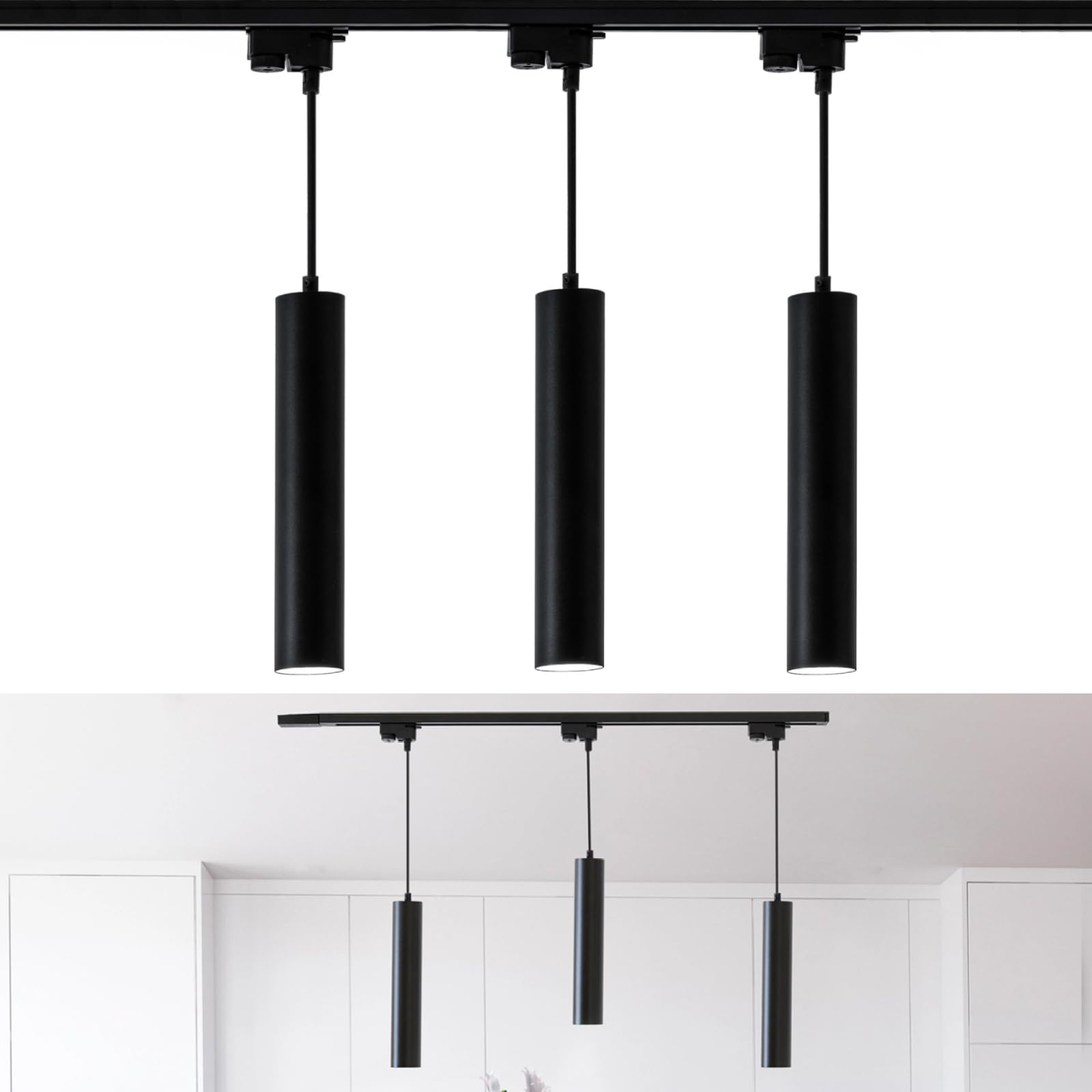 Lumiled Schienensystem Set 1 m Schwarz 3× GU10 Pendelleuchten Hängelampen Strahler Lichtschienensystem Komplettset Deckenleuchte Stromschiene erweiterbar Aluminium