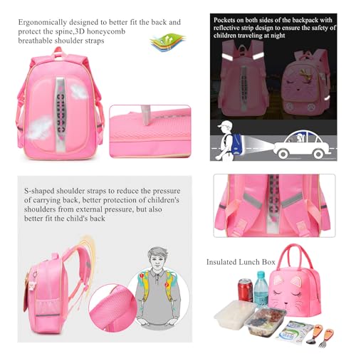 VIDOSCLA Kawaii Cat School Bag for Girls Kids Elementary Backpack Students Book Bag Primary School Bag for Teens
