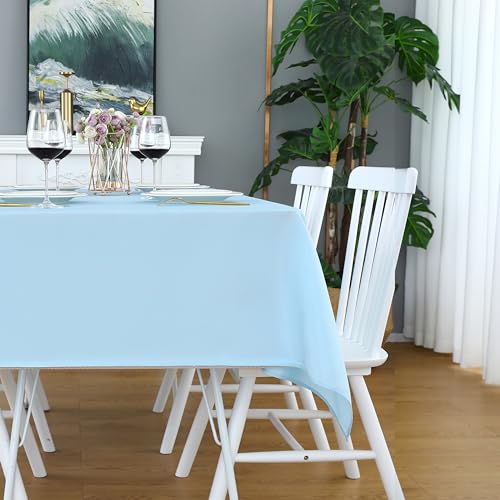 Image of FOLINS&HOME Baby Blue Rectangle Waterproof Tablecloth, 54 x 78 Inch | Wrinkle Free Polyester Table Cloths, Spillproof Heavy Duty and Washable Table Cover for Party, Banquet - Rectangular /Oblong
