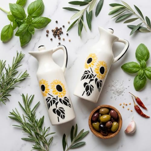 Image of Ceramic Oil Dispenser Set of 2, 300 ml Each, Sunflower