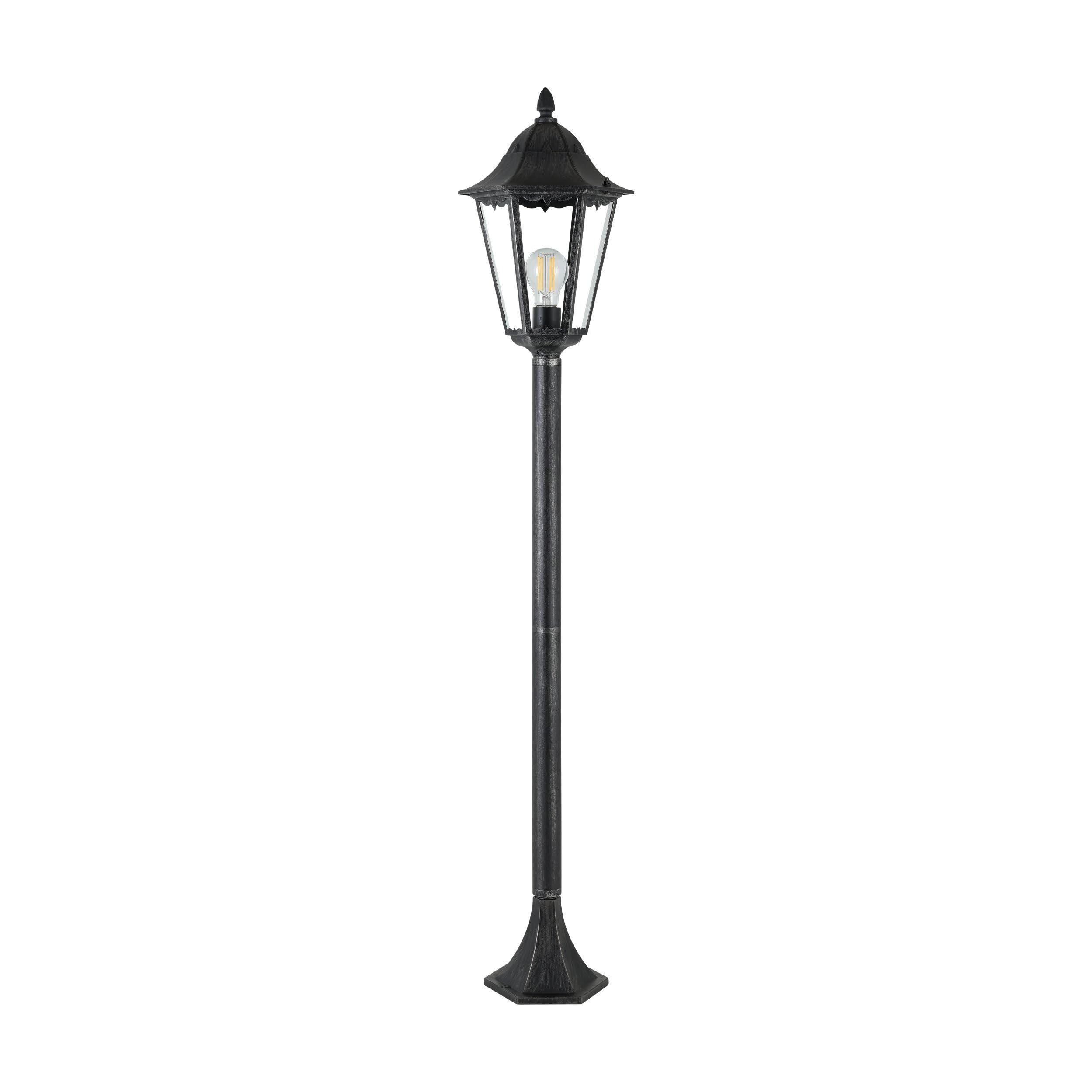 EGLO Außen-Stehlampe Navedo, 1 flammige Außenleuchte | Stehleuchte aus Aluguss und Glas, Schwarz mit Silber-patina, E27 Fassung, 120 cm, IP44