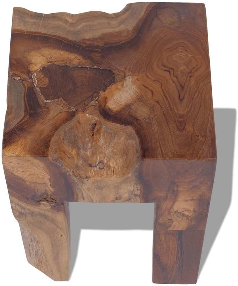 Rustic Solid Teak Wood Stool Brown Square Multi-Functional Classic Design for Seating Footrest or Side Table