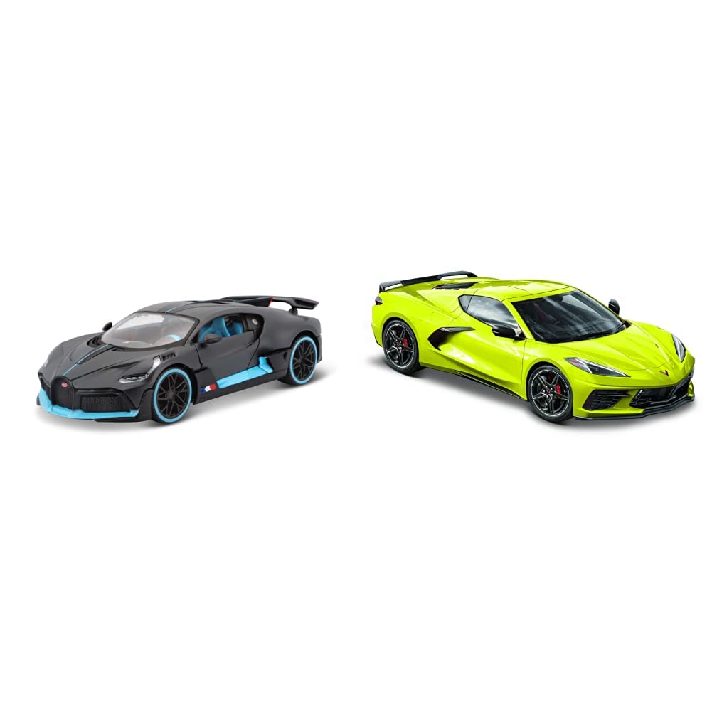 MaistoM31526 31526 Bugatti 1:24 DIVO, Black & M31527 1:24 2020 Chevrolet Corvette C8 Stingray Coupe, Yellow
