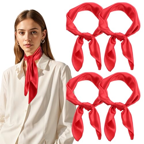 4Pcs 23.6 Inches Silk Feeling Scarf Satin Head Scarves for Women, Breathable Fashion Square Neck Scarf for Handbags
