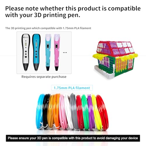 Image of Kretrum 3D Pen Filament Refills 12 Colors Compatible with SCRIB3D MYNT3D PIKA3D 3D Pen for Kids Each Color 10Feet 1.75mm PLA 3D Printing Pen Filament Refills, NOT FIT 3Doodler Start Pen