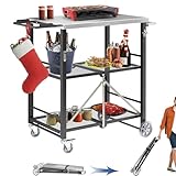 RexTact Portable Grill Table Folding Grill Cart Pizza Oven Table, Foldable Outdoor Grill Cart Portable Stainless Steel BBQ Table, Folding Kitchen Island for Ninja Woodfire Blackstone Griddle Cuisinart