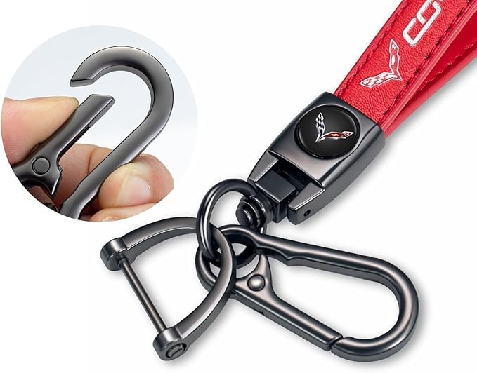 Image of Leather Car Keychain Key Ring for Men and Woean, Key Fob Car Accessories Family Present(red)