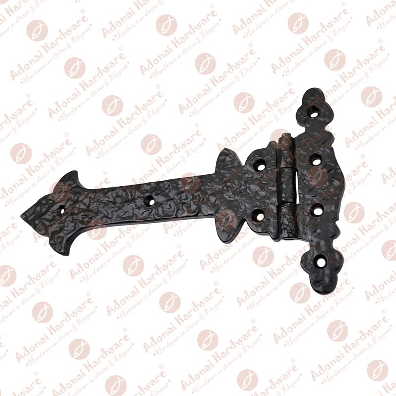 Image of Adonai Hardware Adonijah Antique Cast Iron Strap T Hinge with Texture (8 inch x 2 Pack, Matte Black) for Barn Doors, Gates, Kitchen Cabinets, Sheds, Wooden Box, Furniture, Cedar Chest and Trunks