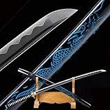 Japanese Katana 1095 High Carbon Steel Handmade Full Tang Blade Razor Sharp Samurai Sword Blue Dragon Knife Combat Ready