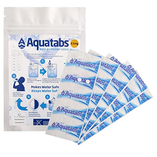 Aquatabs Water Purification Tablets 3.5 MG x 50, Water Filter System for Drinking While Hiking, Backpacking, Camping, Emergencies, Survival Kits, and Home-Use.1 Tablet Cleans 500ml - 1 litre (1)