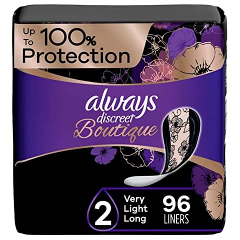 Always Discreet Boutique Adult Incontinence & Postpartum Liners For Women, Size 2, Very Light Absorbency, Long Length, 32 Count x 3 Packs (96 Count total) (Packaging May Vary) Cover