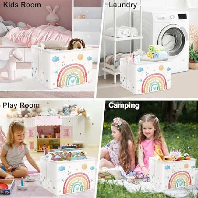 Clastyle Rectangle Rainbow Kid Toy Storage Basket Daycare Cloud Heart Star Baby Storage Bin Box Clothes Book Shelf Basket for Bedroom Playroom Nursery