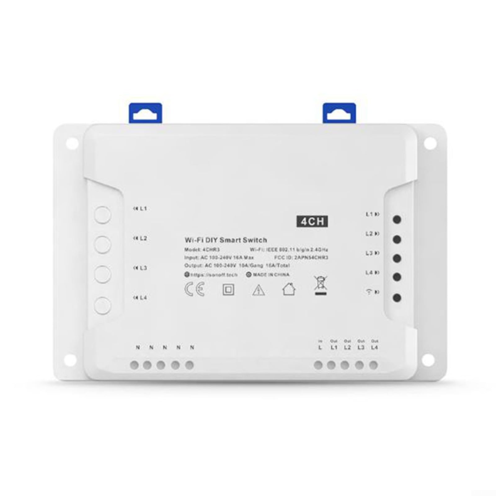 Interruttore intelligente Wi-Fi per Sonoff 4CH PRO R3/4CH R3, modulo di controllo a 4 vie con controllo vocale tramite app, 3 modalità di lavoro, autoblocco/Jog AC100-240 V (per Sonoff 4CH
