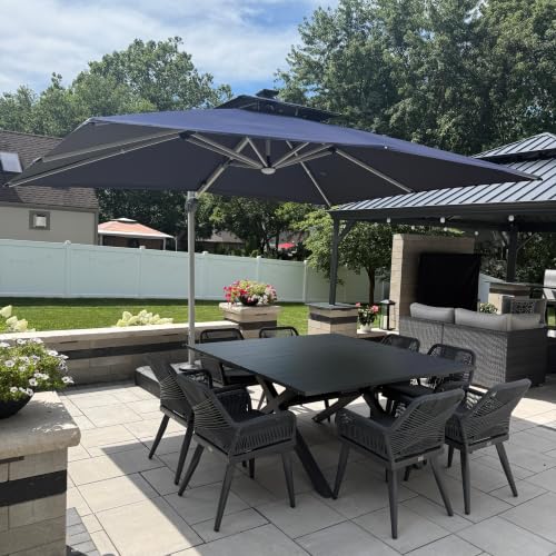 Image of PURPLE LEAF Patio Umbrella 9' X 12' Double Top Solar LED Light, Navy Blue