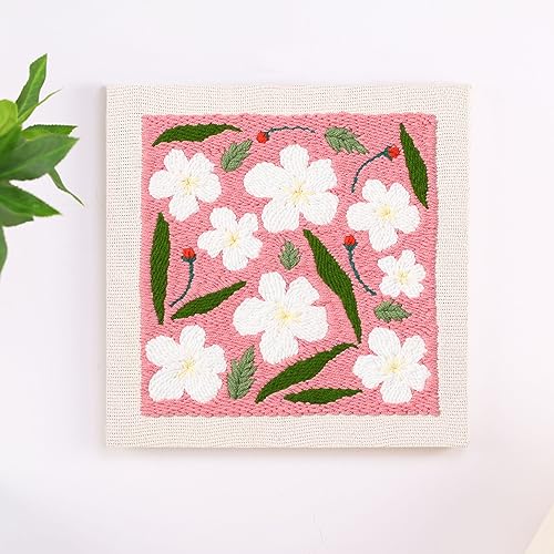 Image of Embroidery Punch Needle kit Frame, Embroidery Starter Kits for Beginner Kids,Punch Needle Fabric with Pattern,Threader, Yarns,Embroidery Hoops & Rug Punch(Pink)