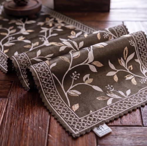 Image of Premium Embroidered Dining Table Runner 6 Seater | Washable Heat Resistant Fabric | Cotton-Silk Blend | Fits 4 & 8 Seater Dining Table | Centre Table Decor | 13 x 72 Inch | Coffee