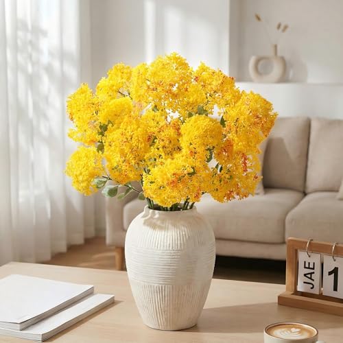 Image of 4 Pcs Artificial Flowers for Decoration, 23 Inch Faux Berry Stems Faux Skimmia Spray with Leaves Fake Flowers for Vase Home Table Floral Arrangement Wedding Decor(Yellow,Classic)