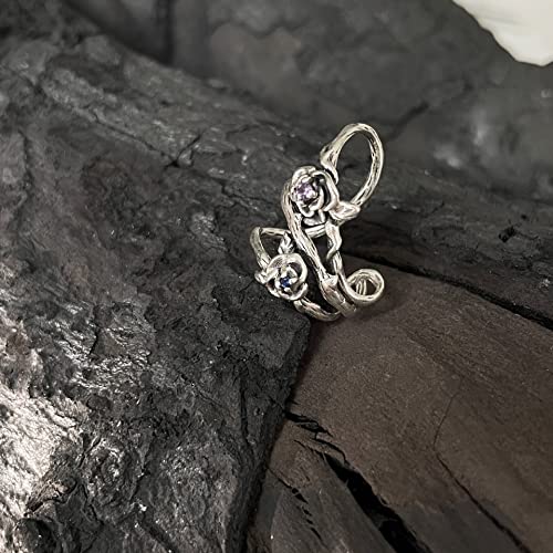 Rose Flower Ear Cuff Wrap Earring For Women Girls Blue Crystal Amethyst Flowers Non-Piercing Fake Helix Clip On Cartilage Cuffs Earrings Vintage Promise Statement Birthday Anniversary Jewelry Gifts For Her 1Pcs #TOP4