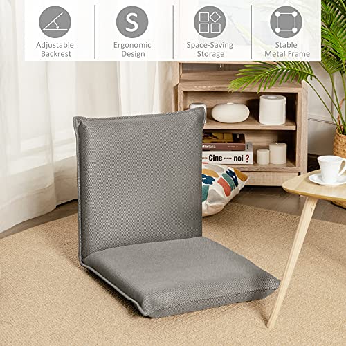 Image of Giantex Floor Chair with Back Support, 6 Adjustable Position, Gaming Chair Floor, Padded Sleeper Bed for Video Gaming Meditation Reading Watching TV, Grey