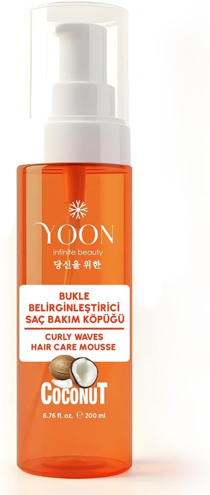 YOON Bukle Belirginleştirici Saç Köpüğü 200ml – Kıvırcık Saçlar İçin Şekillendirici Köpük, Elektriklenme Önleyici, Hindistan Cevizi Yağı Nemlendirici, Doğal Parlaklık ve Yumuşak Bukleler