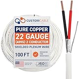 Custom Cable Connection 22 AWG 2 Conductor Stranded Shielded Plenum Cable White CL3P Jacket - 100 Foot Roll in a bag