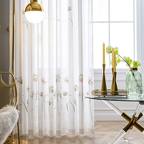 WBXZAL 2 Unidades Cortinas Bordado Translucida de Dormitorio Moderno V