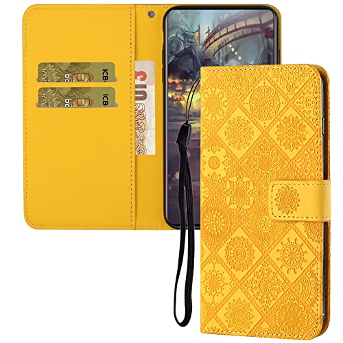 IMEIKONST Funda Compatible con iPhone 12 Pro MAX, Billetera Carcasa con Soporte y Cartera para Tarjetas Magnético Antichoque Flip Suave Case Tapa Premium Cuero iPhone 12 Pro MAX. Yellow XCH